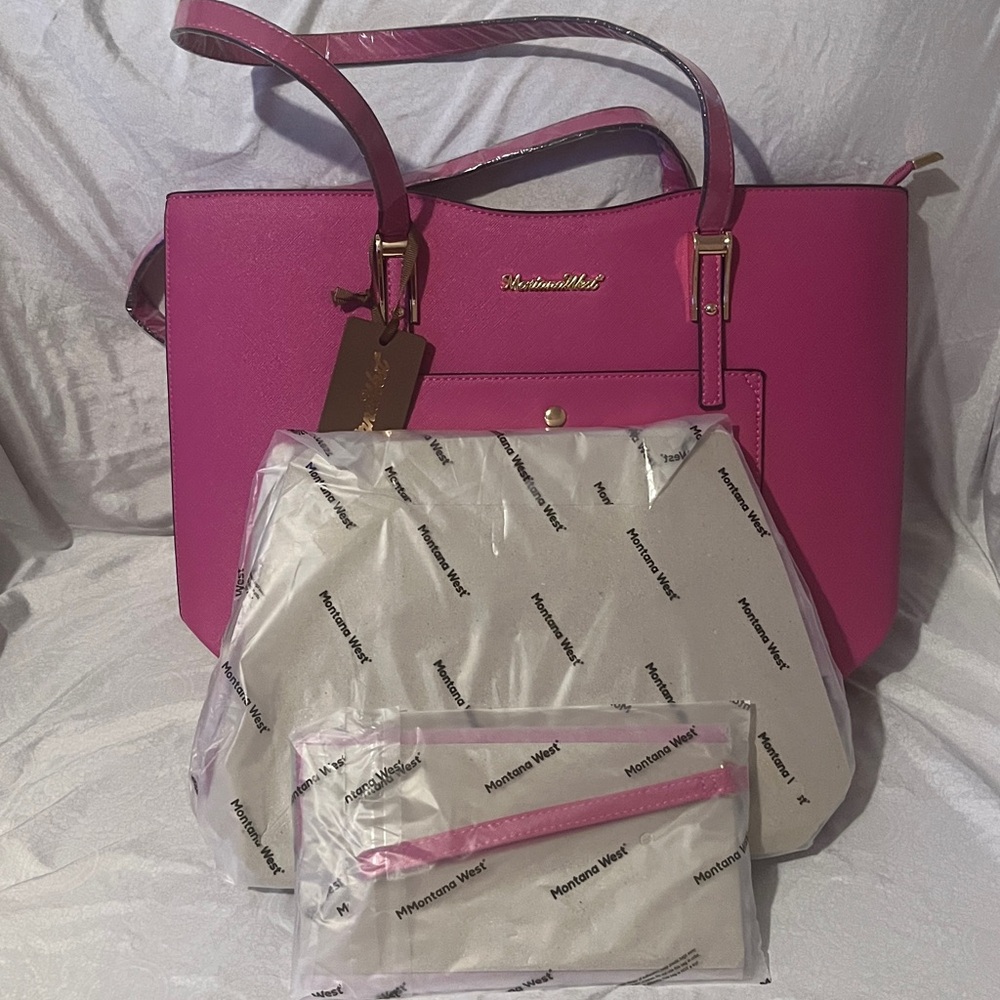 Montana West Fuchsia 3 piece Tote Bag Set New With Tags